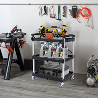 Chariot utilitaire pliable à 3 niveaux LEADLOONG, capacité de 165 lb, chariot roulant en plastique robuste, chariot à outils portable pour garage, bureau, maison