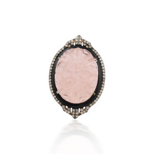 Anillo de cóctel Art Deco más vendido con piedra preciosa de cuarzo rosa tallada, hipnotizante cuarzo rosa ovalado con su tono rojo púrpura. - Product Image 2