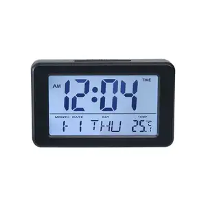 Jam atom dioperasikan baterai tampilan besar jam Alarm Digital dengan detik dan suhu dalam ruangan 4 zona waktu jam