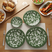 Service de vaisselle de luxe en céramique et porcelaine, décor floral vert vintage, toutes couleurs personnalisables