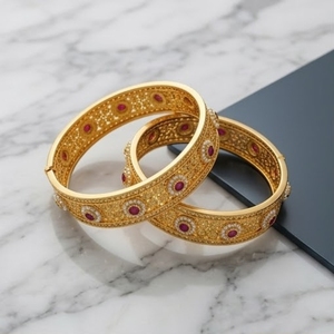 925 Silver Antique Bangles Traditional Stone Designer <b>Kada</b> Flower Design For Women Wedding Jewelry - Product Image 2