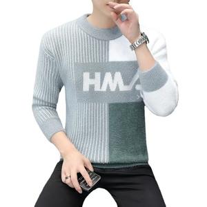 Venta caliente Suéter Bloque de color Carta Patrón de cuadros Sudadera para hombre Cuello redondo Diseño suelto Suéter Hombres - Product Image 2