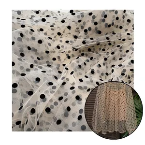 Fashion Design Soft Clothes Material Women Textiles Flocked Tulle Polka Dot Mesh Fabric