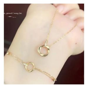 Xinfly 18K Solid Gold Hot Sale Diamond Pendant Necklace/<b>Bracelet</b> Classic Double Chain Necklace/<b>Bracelet</b> Luxury Jewelry Set - Product Image 1