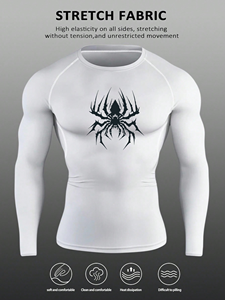 Camiseta Deportiva de Manga Larga para <span class=keywords><strong>Hombre</strong></span>, con Estampado de <span class=keywords><strong>Araña</strong></span>, Cuello Redondo, Secado Rápido, Compresión, Ajuste Delgado, Transpirable, para Correr, Entrenamiento Diario al Aire Libre - Product Image 4