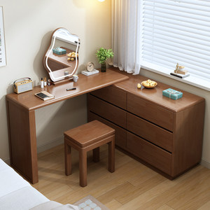 Solid Wood Dressing <b>Table</b> With Lighted Mirror Chest Of Drawers Bedroom Vanity Desk Storage Cabinet Corner Office Furniture - Product Image 3
