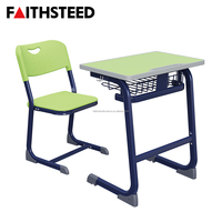Ensemble de bureau et chaise d'école en métal moderne, hauteur fixe, bureau d'étudiant pour salle de classe, structure en métal, table d'étude individuelle