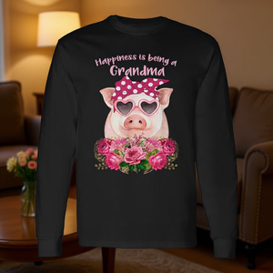Simpatica maglietta a maniche lunghe con disegno di nonna maiale, il felicità è essere nonna, design per nonne - Product Image 3