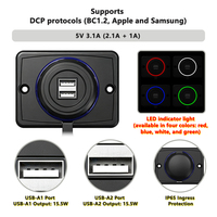 Pengisi Daya USB untuk Mobil Tahan Air Panel Mount 24 Volt Input 3.1A Output Dual USB-A Adaptor Pengisi Daya Mobil Soket Pengisi Daya Port USB