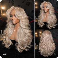 Perruque Lace Front HD 13x4 Blond Cendré Sans Colle, Cheveux Humains Brésiliens Vison, Ondulée, Cuticules Alignées