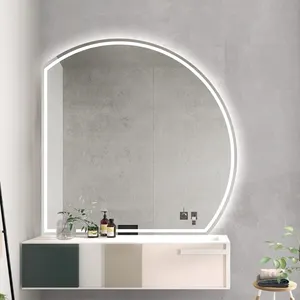 Espelho de banheiro led de forma inteligente, espelho de vanidade com luzes irregular/setor/a em formato de trimestre