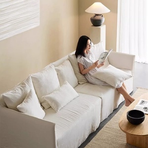 Sofá Modular Reclinable Zayshine <span class=keywords><strong>de</strong></span> Lino Blanco Estilo Wabi-Sabi Francés con Relleno <span class=keywords><strong>de</strong></span> Plumas, Conjunto <span class=keywords><strong>de</strong></span> Sofás para Sala <span class=keywords><strong>de</strong></span> Estar <span class=keywords><strong>de</strong></span> <span class=keywords><strong>3</strong></span> <span class=keywords><strong>Plazas</strong></span>, Sofá en Forma <span class=keywords><strong>de</strong></span> I para Villa - Product Image 4