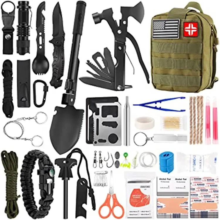 Wholesale Emergency Survival Kit and First Aid Kit 142Pcs Professional Survival Gear and Equipment with Molle Pouch for Camping