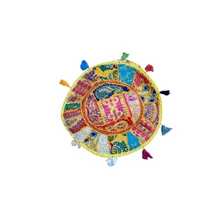 Bohemian Embroidery <b>Patchwork</b> Round Floor Cushion Cover 18x18 Multicolor Decorative Pillow Case with Tassels gift for her - Product Image 1