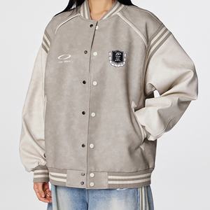 جاكيت بيسبول رجالي بتصميم كلاسيكي مخصص برشات ألوان قوس قزح من المصنع مباشرة، جاكيت بومبر رجالي من الجلد مطرز بألوان متباينة مناسب لأزياء الشارع - Product Image 2