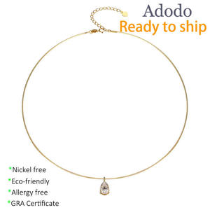 Autentica <span class=keywords><strong>Collana</strong></span> Girocollo Sottile in Argento S925 Placcato Oro 18K con Elegante Ciondolo <span class=keywords><strong>Solitario</strong></span> a Goccia in Moissanite - Product Image 1