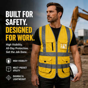 Gilet di Sicurezza ad Alta Visibilità ZUJA con Logo Personalizzabile, Resistente, per Lavori Stradali, con 5 Tasche - Product Image 4