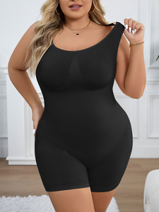 Combinaison gainante côtelée grande taille à col carré et dos en U, effet ventre plat et lifting des fesses, jambe courte, marque privée, vente en gros, OEM ODM Fajas - Product Image 4