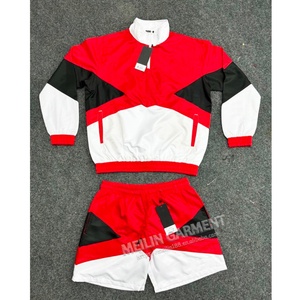 Custom Design <b>Stitching</b> Color Cut With <b>Stitching</b> Zip up Jacket and Nylon Shorts Set Polyester Two Piece Windbreaker <b>Tracksuit</b> - Product Image 3