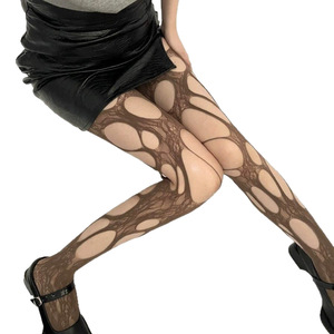 Retro Asymmetrical Fishnet Stockings 0D Ultra Thin Transparent Women's Four Seasons Solid Color Polyester Fiber Stockings - Product Image 5