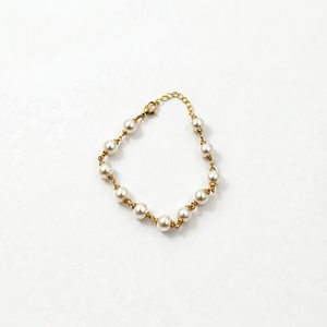 Brass Wire Wrapped Shell Pearl Bracelet | Gold Tone Handcrafted Pearl Chain Bracelet - Product Image 2
