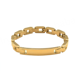 Customization Wholesale 18K Gold Plated Curved <b>Chain</b> Stainless Steel Bracelet Engraved Smooth Plate Fashionable Bangles - Product Image 4
