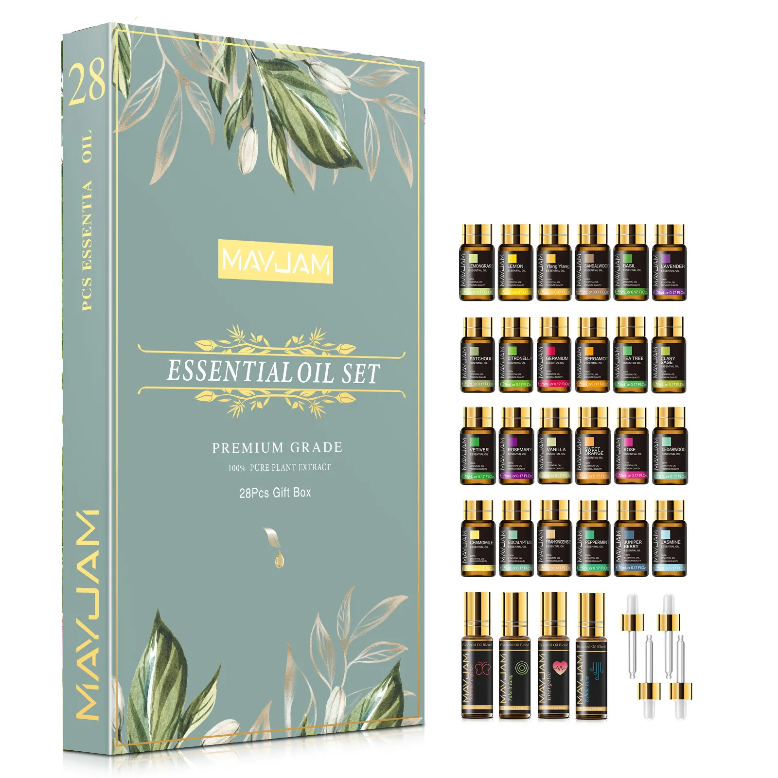 Hot sales brand pure natural Fragrant skin care gift box 24bottles*5ml+4bottles*10ml essential oil sets from plants