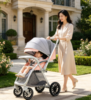 Poussette bébé pliable et légère JXB à suspension 4 roues, avec harnais 5 points et fonction chauffante