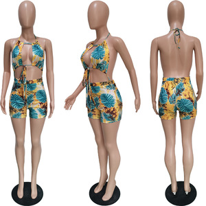 Femmes dos nu licou Sexy découpé <span class=keywords><strong>court</strong></span> une pièce <span class=keywords><strong>Bikini</strong></span> imprimé maillot de bain Sehe mode - Product Image 3