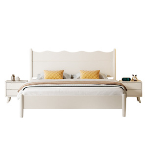 Solid Wood <b>Bed</b> Nordic Cream Style 1.5M Single 1.8M <b>Double</b> Storage <b>Bed</b> With Hard Headboard For Adults And Elderly - Product Image 4