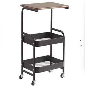 3-Tier Rolling <b>Cart</b> with Table Top Metal <b>Storage</b> <b>Cart</b> Utility Organizer with Wooden Tray Lockable Casters for salon beauty shop - Product Image 6