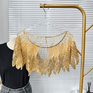LHY lujo hecho a mano oro lentejuelas apliques vestido de novia 3D cuello de encaje con cuentas escote parche costura ropa tradicional - Product Image 1