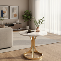 Table d'appoint ronde en marbre et acier inoxydable doré de luxe, table basse contemporaine pour salon