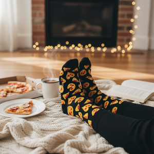 Chaussettes imprimées pizza en forme de cœur, respirantes, tricotées, longueur mi-mollet, logo personnalisable, motifs colorés pour toutes les saisons - Taille unique - Product Image 3