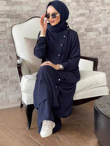 Kadın bahar sonbahar müslüman moda sınır ötesi yeni uzun kollu Abaya arap müslümanlar için gömlek pantolon iki parçalı Set - Product Image 2