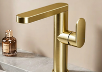 Keran wastafel dek tunggal modern minimalis berbahan paduan seng anodized warna tembaga abu-abu tua dengan katup keramik dan tuas panas-dingin.