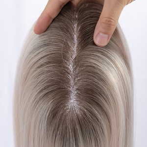 Topper Mono 3x6" en Cheveux Humains Légers Blond Glacé avec Racines Foncées, à Clipser, Volume Naturel pour Couronne Affinée, Lisse Soyeux - Product Image 2