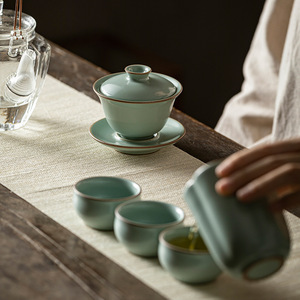 Tianqing Ru Kiln Gaiwan Ceramic Covered Teacup With Lid Porcelain Kung Fu <b>Tea</b> <b>Set</b> Single Household Use - Product Image 4