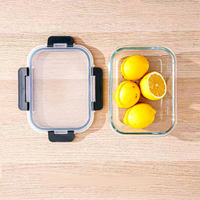 Boîte à lunch en verre borosilicate de haute qualité, 2 compartiments, récipient de stockage alimentaire rectangulaire en verre de qualité alimentaire, bol anti-fuite avec couvercle
