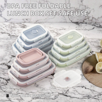 Boîte à lunch pliable empilable en silicone de qualité alimentaire sans BPA, avec couvercle en PP, résistante aux micro-ondes, chauffable, anti-fuite, pour usage extérieur – Vente chaude