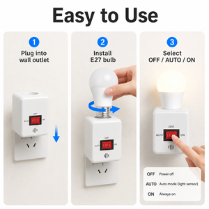 Portalámparas Acústico Óptico E27, Base de Luz Inteligente Enchufable con 3 Modos de Control para Pasillo y Sala de Estar - Product Image 5