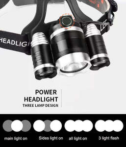 <span class=keywords><strong>Linterna</strong></span> Frontal de 3 Luces de Venta al por Mayor, Aleación de Aluminio Recargable T6 de Alta Potencia con Enfoque Telescópico para <span class=keywords><strong>Pesca</strong></span> Nocturna al Aire Libre - Product Image 4
