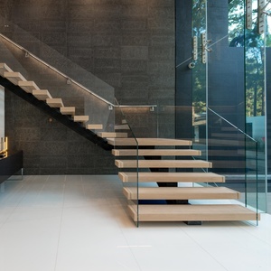 Lan can kính hiện đại cho cầu thang dưới khe hỗ trợ standoff lan can kính với khung nhôm lan can nhà trong nhà lan can - Product Image 5