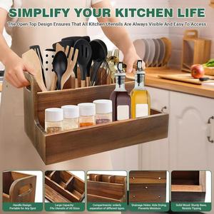 Wooden <b>kitchen</b> tableware storage box with handle, countertop condiment rack, spatula and spoon storage box - Product Image 4