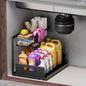 Organiseur de rangement multifonctionnel en métal imperméable à 2 niveaux, pliable, <span class=keywords><strong>design</strong></span> moderne, sous l'<span class=keywords><strong>évier</strong></span>, pour la cuisine - Product Image 2