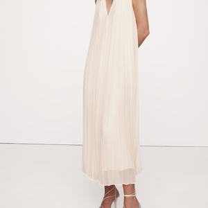 เดรสยาวทรงวีคอลึกผ้าฝ้ายโพลีเอสเตอร์สีน้ำเงินคุณภาพสูงสำหรับฤดูร้อน สไตล์ลำลอง แขนกุด เหมาะสำหรับผู้หญิง - Product Image 5