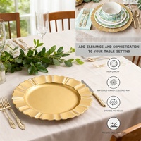 Assiette de présentation en plastique noir, blanc et or, de luxe, antique, embossée, de 13 pouces, pour mariage, fête, durable, sans danger pour les aliments