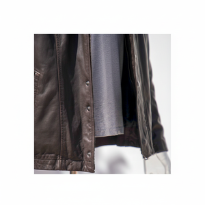 Personalizado de alta calidad de los hombres de piel de oveja chaqueta de cuero negro de invierno profesional de Metal cremallera estilo Casual Stand Collar al por mayor - Product Image 1