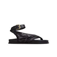 Été chaud confortable femmes bout rond tongs pantoufles toboggan plage sandales bride à la cheville noir Pu sandales plates pour les femmes