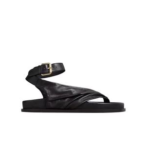 Été chaud confortable femmes bout rond <span class=keywords><strong>tongs</strong></span> pantoufles toboggan plage sandales bride à la cheville noir Pu sandales plates pour les femmes - Product Image 5